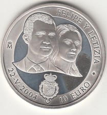 JUAN CARLOS I: 10 EUROS 2004 / PLATA - BODA FELIPE Y LETICIA comprar usado  Enviando para Brazil