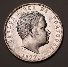 1899 Portugal Prata 1000 Reis- Charles I gEF/AU, usado comprar usado  Enviando para Brazil