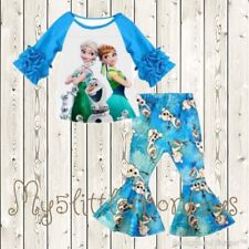 Novo Frozen Ana Elsa Olaf com babados Manga Camisa e calças Bell Conjunto Roupa Boutique, usado comprar usado  Enviando para Brazil