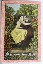 Banco de parque casal desenho animado quadrinhos We Are Happy cartão postal antigo vintage cartão vista postagem, usado comprar usado  Enviando para Brazil