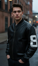 Jaqueta de couro sintético masculina 8 bolas logotipo Varsity Letterman bombardeiro preta presente para ELE comprar usado Jaqueta de couro sintético masculina 8 bolas logotipo Varsity Letterman bombardeiro preta presente para ELE comprar usado  Enviando para Brazil