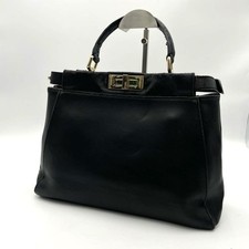Bolsa de mão FENDI Peekaboo logotipo couro preto ferragem dourada usada autêntica comprar usado  Enviando para Brazil