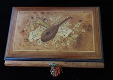 Linda caixa de joias vintage suíça embutida madeira burl folheado música comprar usado  Enviando para Brazil