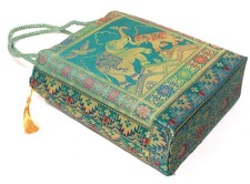 Bolsa de mão verde água tecido étnico Zari tecido brocado bolsa de ombro de elefante comprar usado  Enviando para Brazil