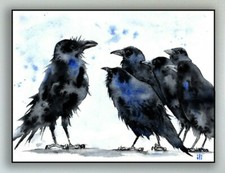 Pintura aquarela Black Crow Gathering edição limitada impressão por ili comprar usado Pintura aquarela Black Crow Gathering edição limitada impressão por ili comprar usado  Enviando para Brazil