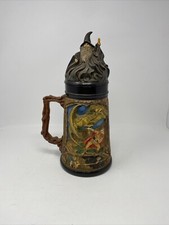 Antiga tampa de bruxo pintada à mão 14" de altura dragão viking cena de batalha cerveja Stein comprar usado  Enviando para Brazil