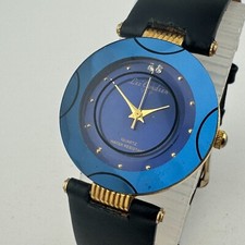 Lee Cardeen relógio de quartzo feminino folheado a ouro 18k azul couro analógico nova bateria comprar usado  Enviando para Brazil