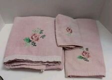 Conjunto de toalhas de banho vintage 3 peças flores bordadas acabamento em renda rosa comprar usado  Enviando para Brazil