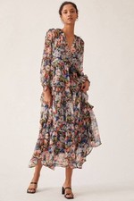 Vestido maxi Anthropologie The Marais estampado floral chiffon transparente tamanho 1X babado comprar usado  Enviando para Brazil