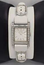 Relógio feminino Guess cristal acento tom prata estojo pulseira de couro branca larga 03 comprar usado  Enviando para Brazil
