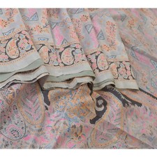 Tecido para artesanato de feltro vintage Sarees cinza acolchoado estampa de seda pura sari comprar usado  Enviando para Brazil