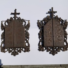 Par de antiguos santuarios de porcelana enmarcados en la Selva Negra de Jesús y María y Jesús segunda mano  Embacar hacia Mexico