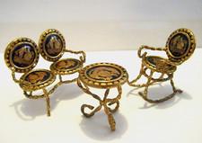 Conjunto de cadeiras de mesa vintage Limoges França miniatura casa de bonecas bistrô cobalto e ouro comprar usado  Enviando para Brazil