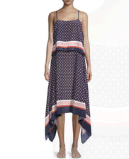 Vestido midi JOIE Seia seda sem mangas em camadas assimétrico popover azul marinho escuro P $398 comprar usado  Enviando para Brazil