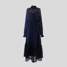 Vestido midi By The River preto chiffon manga longa babado gola retrô anos 70 boho - M comprar usado  Enviando para Brazil