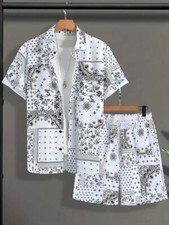 Camisa masculina slim fit estampada meia manga casual desgaste importado poliéster lycra comprar usado  Enviando para Brazil