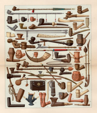OBJETOS ÁFRICA - Tubos tribais chifres ferramentas e utensílios 1888 cromolitógrafo antigo comprar usado  Enviando para Brazil