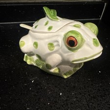 Tigela de açúcar de cozinha vintage com tampa de sapo do Japão cerâmica com colher, usado comprar usado  Enviando para Brazil