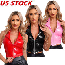 Usado, Colete feminino sem costas PVC couro crop top aparência molhada clubwear roupas de festa comprar usado  Enviando para Brazil
