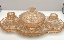 Conjunto de penteadeira vintage estilo Art Deco c1930s blush vidro rosa penteadeira comprar usado  Enviando para Brazil