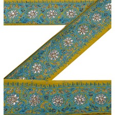 Sânscrito Vintage Sari Borda Frisada à Mão Acabamento 1 Jarda Costura Renda de Strass Verde comprar usado  Enviando para Brazil