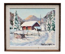 Eric Lundgren (1906-?) Pejzaż zimowy z domkiem, obraz olejny na płótnie, używany na sprzedaż Eric Lundgren (1906-?) Pejzaż zimowy z domkiem, obraz olejny na płótnie, używany na sprzedaż  PL