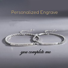 Pulseiras de casal S925 folheadas a prata esterlina You Complete me personalizadas gravura presente, usado comprar usado  Enviando para Brazil
