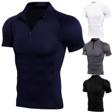 Camisa de compressão masculina gola alta com zíper camada base manga curta apertada comprar usado  Enviando para Brazil
