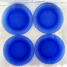 4 pratos de jantar vintage Colorex borda nervurada safira azul cobalto vidro temperado 9” comprar usado  Enviando para Brazil