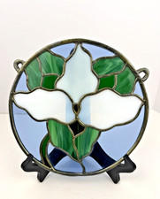 Vitral com chumbo circular pendurado apanhador de sol lírio branco artista assinado 8" comprar usado  Enviando para Brazil