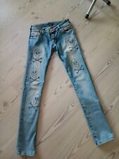 Totenkopf jeans glitzersteinen gebraucht kaufen  Berlin
