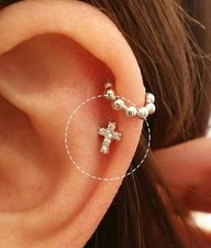 Usado, Cz Cruz Pendiente Cartílago,Delicado Tragus,Simple Diseño,Brillante Oro, comprar usado  Enviando para Brazil