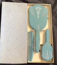 Vaidade MCM vintage~conjunto de cômoda~espelho de mão azul~pente~escova com caixa**LEIA**, usado comprar usado  Enviando para Brazil