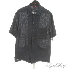 Camisa de campamento Barena Venezia azul marino liso tela de verano de gasa 3 bolsillos nueva sin etiquetas sin precio base segunda mano  Embacar hacia Mexico