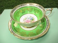 PISCO DE XÍCARA PARAGON INGLATERRA VIBRANTE KELLY VERDE OURO RENDA BUQUÊS DE ROSA SELVAGEM comprar usado  Enviando para Brazil