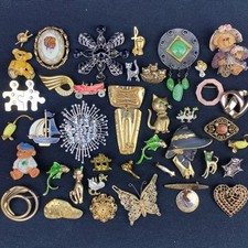 Gran Lote de Broches Prendedores Vintage para Elaboración Tono Dorado y Plata Animal Gato Ratón  segunda mano  Embacar hacia Mexico