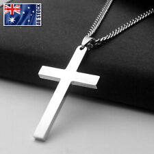 Usado, Colar pingente crucifixo cruz Jesus prata lisa aço inoxidável masculino e feminino comprar usado  Enviando para Brazil
