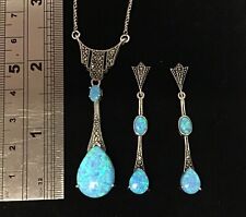 Usado, Conjunto de Colar e Brincos Estilo Deco Azul Gilson Opala Marcasita Art Deco Anos 20 + Caixa comprar usado Usado, Conjunto de Colar e Brincos Estilo Deco Azul Gilson Opala Marcasita Art Deco Anos 20 + Caixa comprar usado  Enviando para Brazil