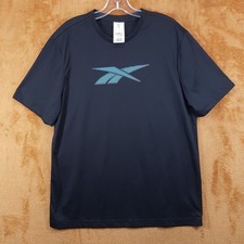 Camisa masculina REEBOK pulôver preta média tripulação velocidade pavio peito grande logotipo ativo comprar usado  Enviando para Brazil