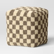 Checkerboard pouf cream for sale  USA