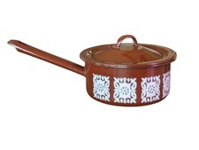 Tampa de panela vintage MCM Oskar Schindler marrom branco floral marrom esmalte comprar usado  Enviando para Brazil