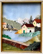 Antigo italiano Pietra Dura paisagem arte emoldurada placa mosaico de pedra marcado, Itália comprar usado  Enviando para Brazil