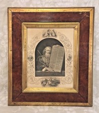 Grabado Religioso de Moisés y Éxodo Hermoso Detalle y Papel Antiguo Enmarcado segunda mano  Embacar hacia Mexico