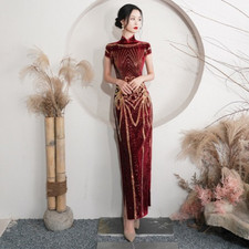 Vestido de festa tamanho grande sexy lantejoulas de veludo flor Cheongsam veludo Qipao, usado comprar usado  Enviando para Brazil