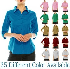 Usado, Blusa social feminina clássica de algodão manga 3/4 com botões blusa trabalho desgaste top comprar usado  Enviando para Brazil