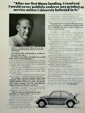 Buzz Aldrin Apollo 11 1972 Volkswagen Beetle Bug VTG anúncio impresso original 8,5 x 11" comprar usado  Enviando para Brazil