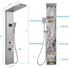Painel de chuveiro de aço inoxidável sistema torre LED cachoeira chuva chuveiro jatos de massagem, usado comprar usado  Enviando para Brazil