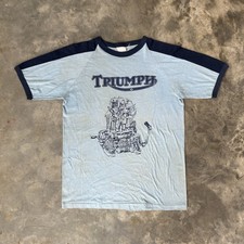 Camiseta Triumph Motorcycle Ringer Vintage Anos 70 Azul Ponto Único EUA M/L, usado comprar usado  Enviando para Brazil