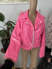 Jaqueta de dinheiro de plástico rosa quente pvc com zíper forro de leopardo personagem principal GG comprar usado  Enviando para Brazil