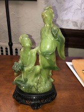 Boneco esculpido vintage 10,5" x 5,5" verde jade AMANTES DE RESINA homem asiático mulher, usado comprar usado  Enviando para Brazil